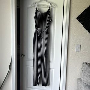 Black and white striped jumpsuit